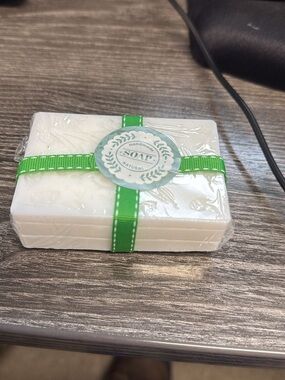 Handmade Natural Soap Bar - White with Green Ribbon